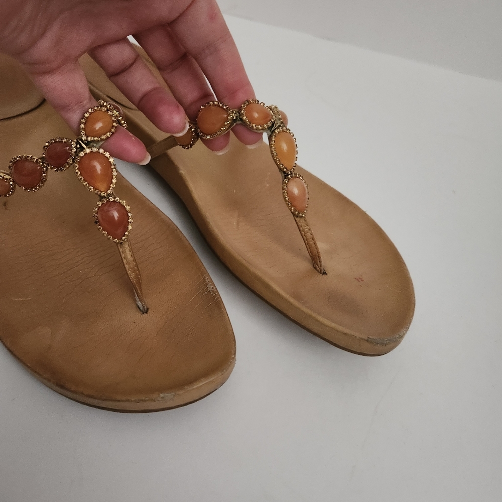 STUART WEITZMAN | Leather floral print sandals flip flops amber sz 10 - Picture 6 of 7